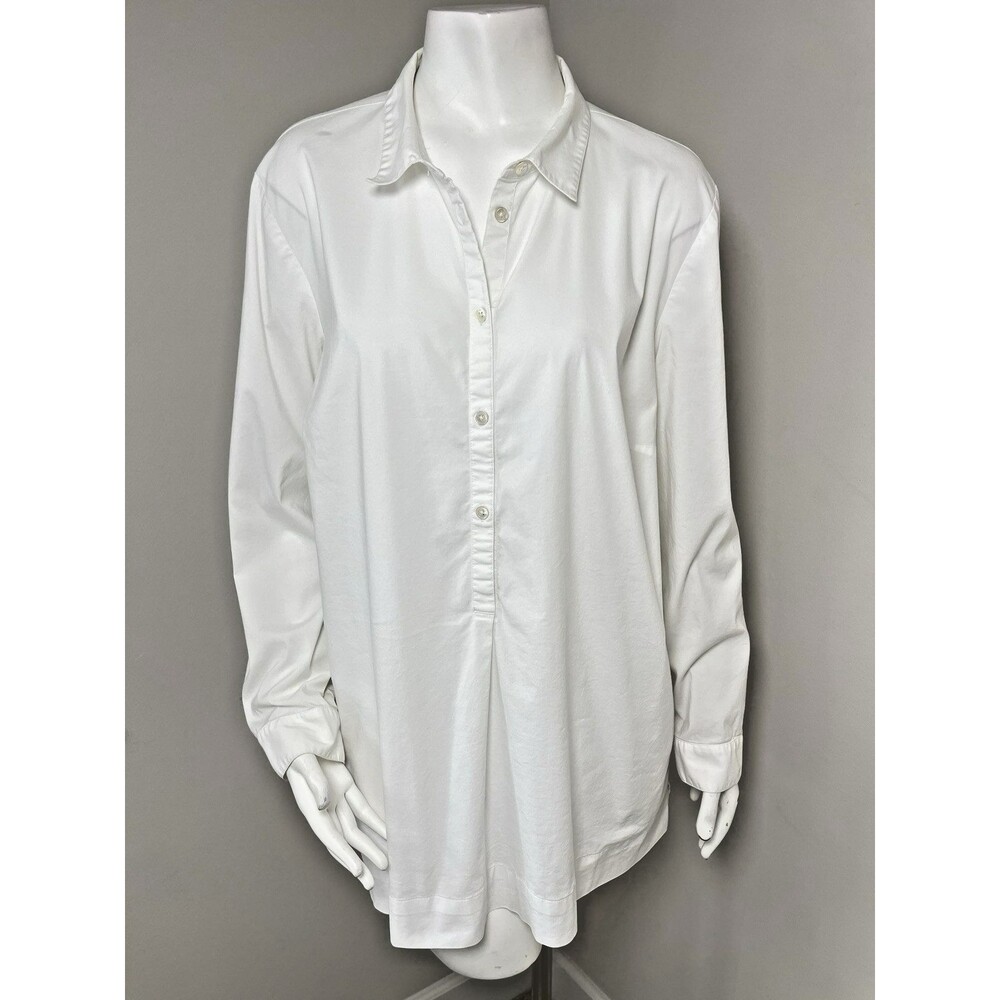 J Jill White Shirt Collection Button Front Tunic Top XL Preppy Office Blouse